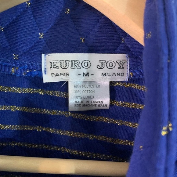 Women’s vintage Euro Joy blue and gold quilted zip up jacket with pockets - Picture 4 of 6